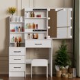 thumbnail image 1 of Ciumeeo Vanity Desk with Mirror and Lights, White Vanity Table with 3 Color Lighting, Makeup Vanity Desk with Charging Station, 4 Drawer Storage, Hidden and Open Shelves, 1 of 8