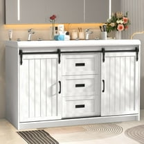 Ciumeeo White Bathroom Vanity Cabinet with Double Ceramic Sink and Sliding Doors