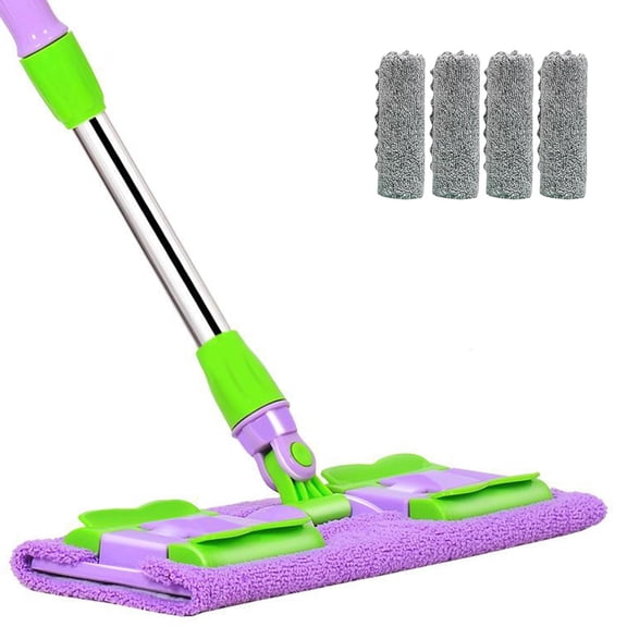 Civeed Mop, Microfiber Mop, Flat with Stainless Steel Handle, Includes 4 Reusable Washable Pads, for Floor/Walls/Windows