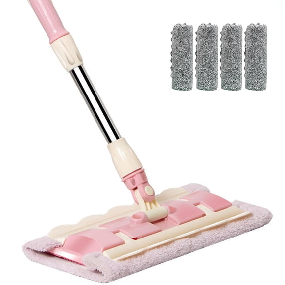 Civeed Mop, Microfiber Mop, Flat with Stainless Steel Handle, Includes 4 Reusable Washable Pads, for Floor/Walls/Windows