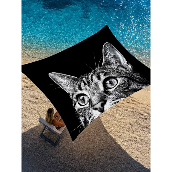 Civet Cat Sun Shade Sail 6.5' x 10', Modern Black White Cat Face Animals Rectangle Outdoor Sunshade Canopy, Waterproof UV Block Patio Covers for Garden Yard Beach