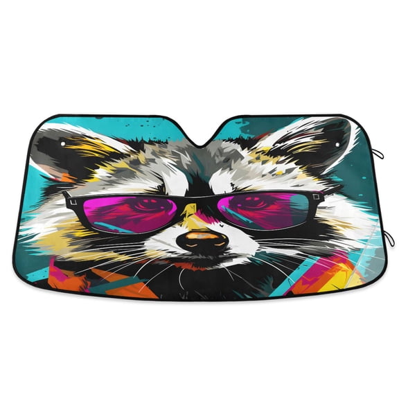 Civet Cat with Sunglasses Car Windshield Sun Shade Foldable Car Front Window Visor Heat and UV Protection 57x31.5
