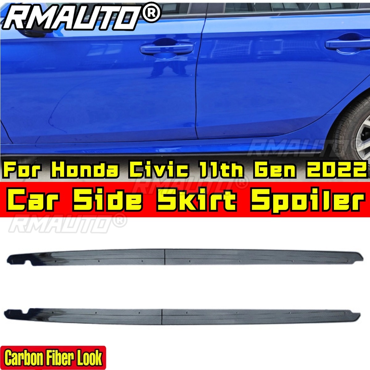 8 Pc Glossy Black Car Side Skirt Kit – Red Trim Body Lip Splitters For Style & Performance