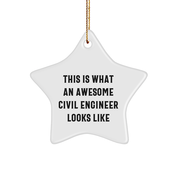 Civil Engineer Christmas Unique Gifts from Friends-Star Ornament with Quote 'This Is What An Awesome Civil Engineer Looks Like' for Men