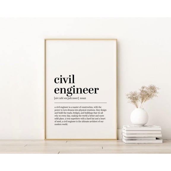 Civil Engineer Definition Poster, Professional Typography Wall Art For Office