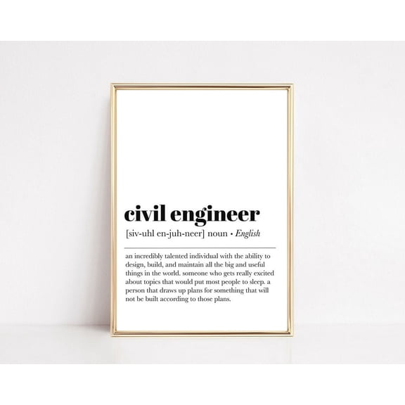 Civil Engineer Definition Wall Art Office Decor, Unframed Canvas Size 8x12