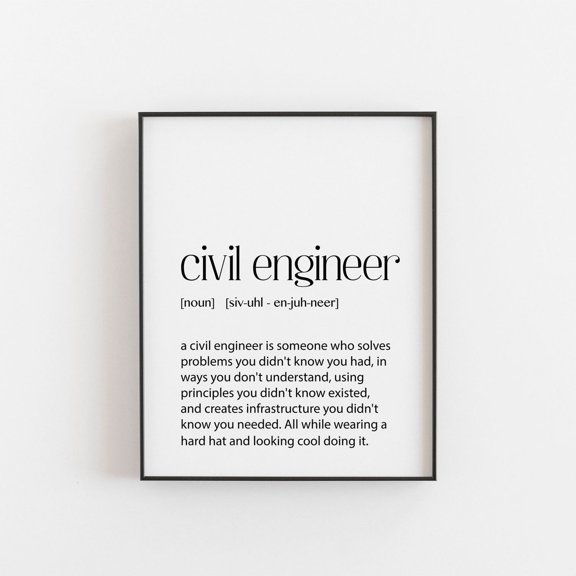 Civil Engineer Definition Wall Art Print, Engineering Office Typography Decor