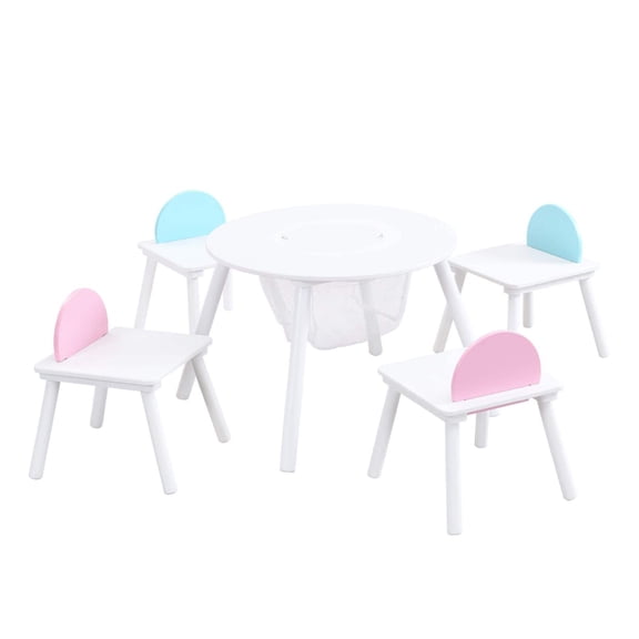 Civil HN Children's White Panel Table with 4 Chairs Set