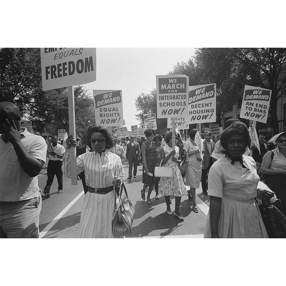 Civil Rights March, D.C., Warren Leffler 1963 Style - A - 12x18 Inch Laminated Aviation Poster - Stunning Detail and Bold Colors