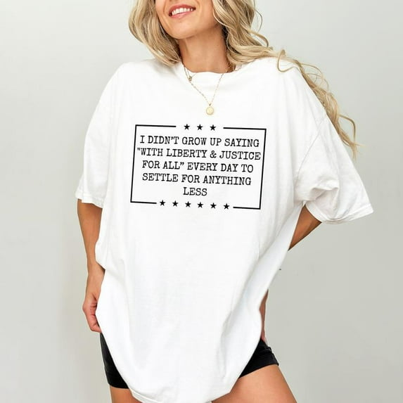 Civil Spirit Vintage Tee - 'Liberty & Justice' Typography Cotton Shirt