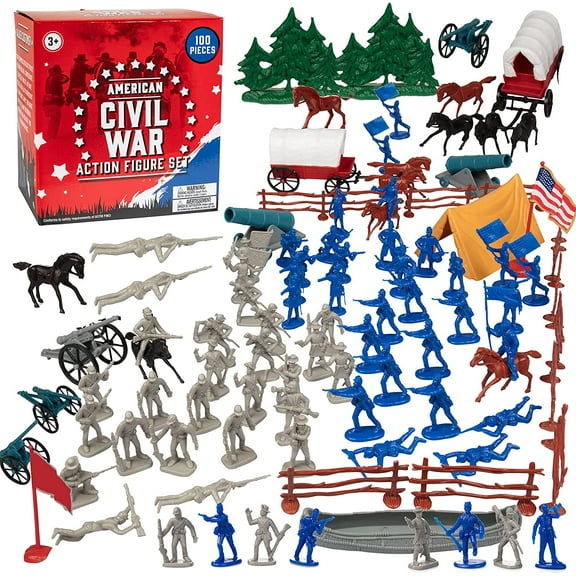 Civil War Army Men Toy Soldier Action Figures - 100+ Pieces, 24 Unique Sculpts - Includes Soldiers, Horses, Cannons, Terrain and More