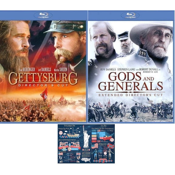 Civil War Blu Ray Double Feature Gettysburg and Gods & Generals Includes Glossy Print Civil War Fact Card