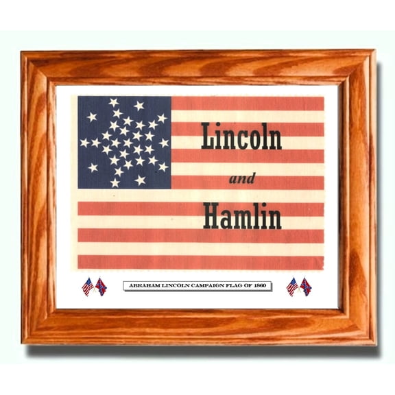 American Civil War Wall Decor, Wall Art....Framed President Abraham Lincoln 33 star Campaign Flag 1860