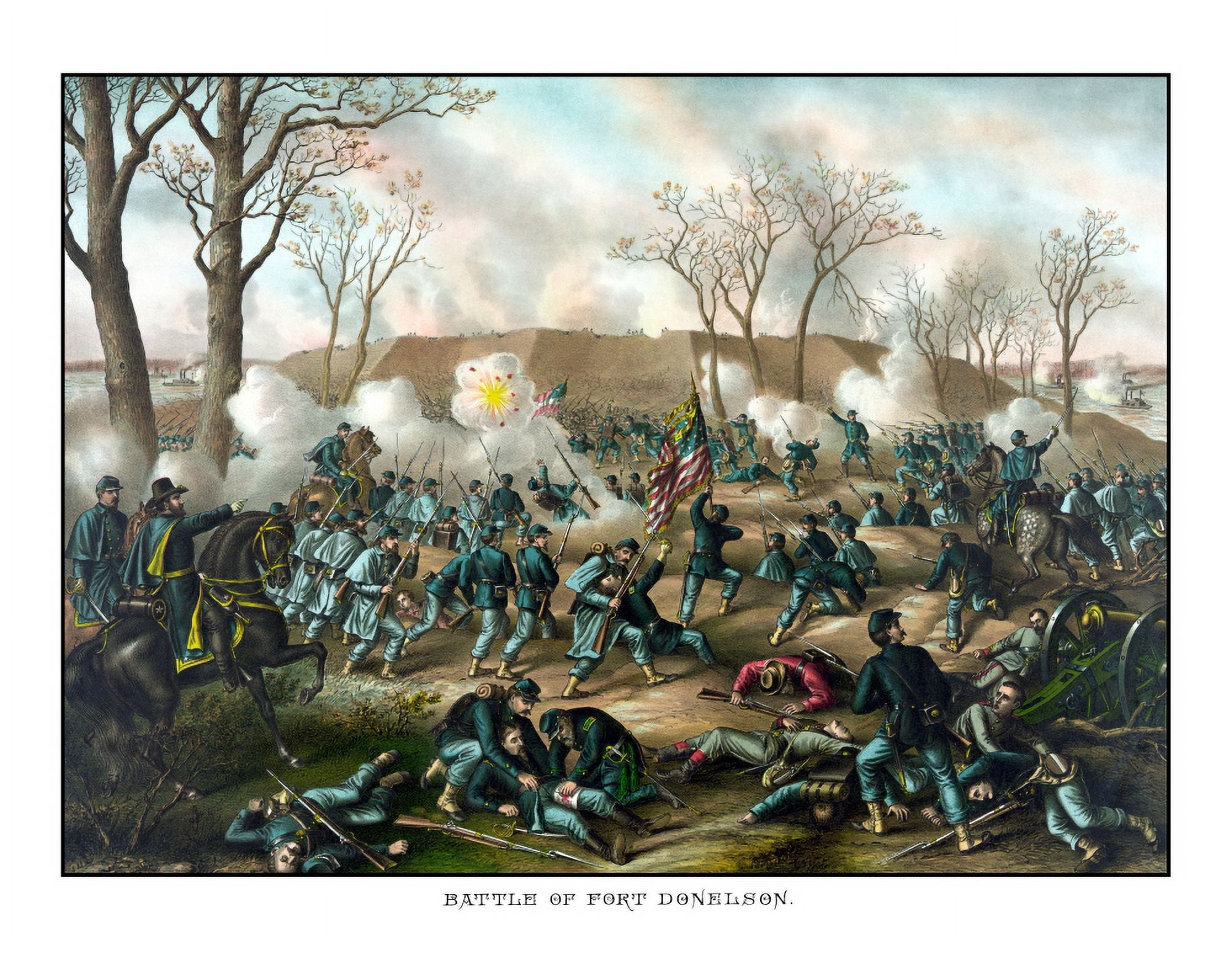 Civil War Print of The Battle of Fort Donelson Canvas Art - John ParrotStocktrek Images (32 x 25)