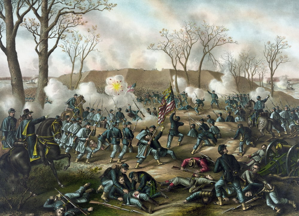 Civil War Print of The Battle of Fort Donelson Canvas Art - John ParrotStocktrek Images (33 x 24)