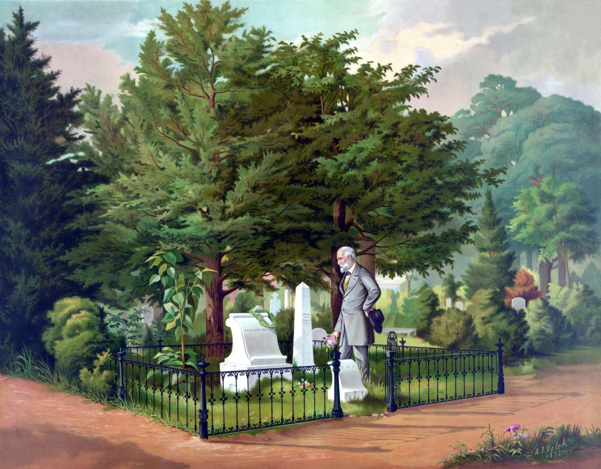 Civil War color painting of General Lee visiting the grave of General Thomas Jackson Canvas Art - John ParrotStocktrek Images (16 x 13)