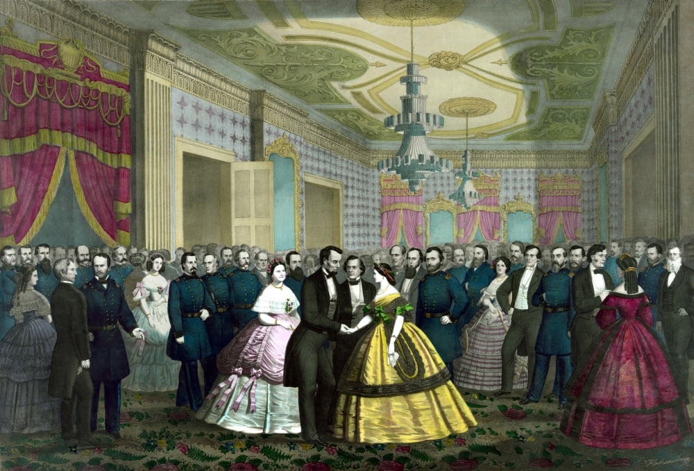 Civil War era color print of President Abraham Lincoln and wife at their last reception Canvas Art - John ParrotStocktrek Images (17 x 12)