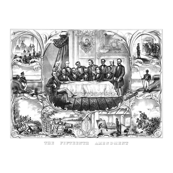 Civil War era print of President Ulysses Grant signing the 15th Amendment Canvas Art - John ParrotStocktrek Images (16 x 13)