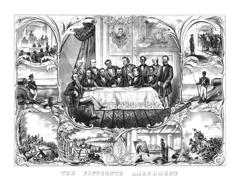 Civil War era print of President Ulysses Grant signing the 15th Amendment Canvas Art - John ParrotStocktrek Images (32 x 26)
