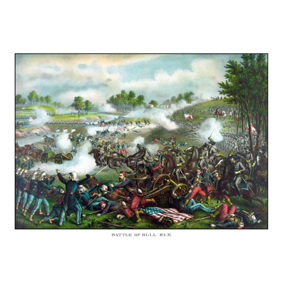 Civil War painting of Union and Confederate troops fighting at The Battle of Bull Run Canvas Art - John ParrotStocktrek Images (32 x 25)