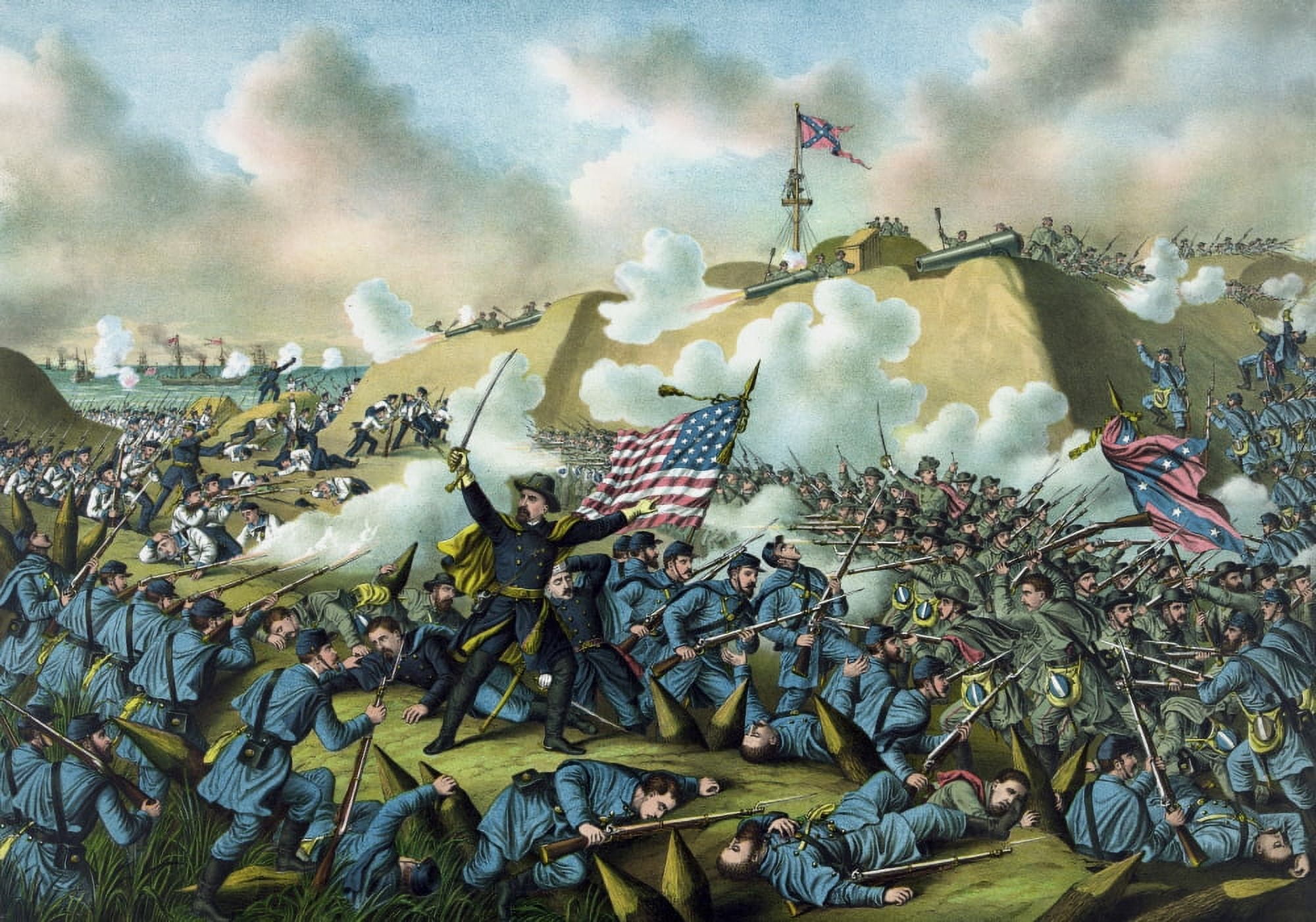 Civil War print depicting the Union Armys capture of Fort Fisher Canvas Art - John ParrotStocktrek Images (34 x 24)