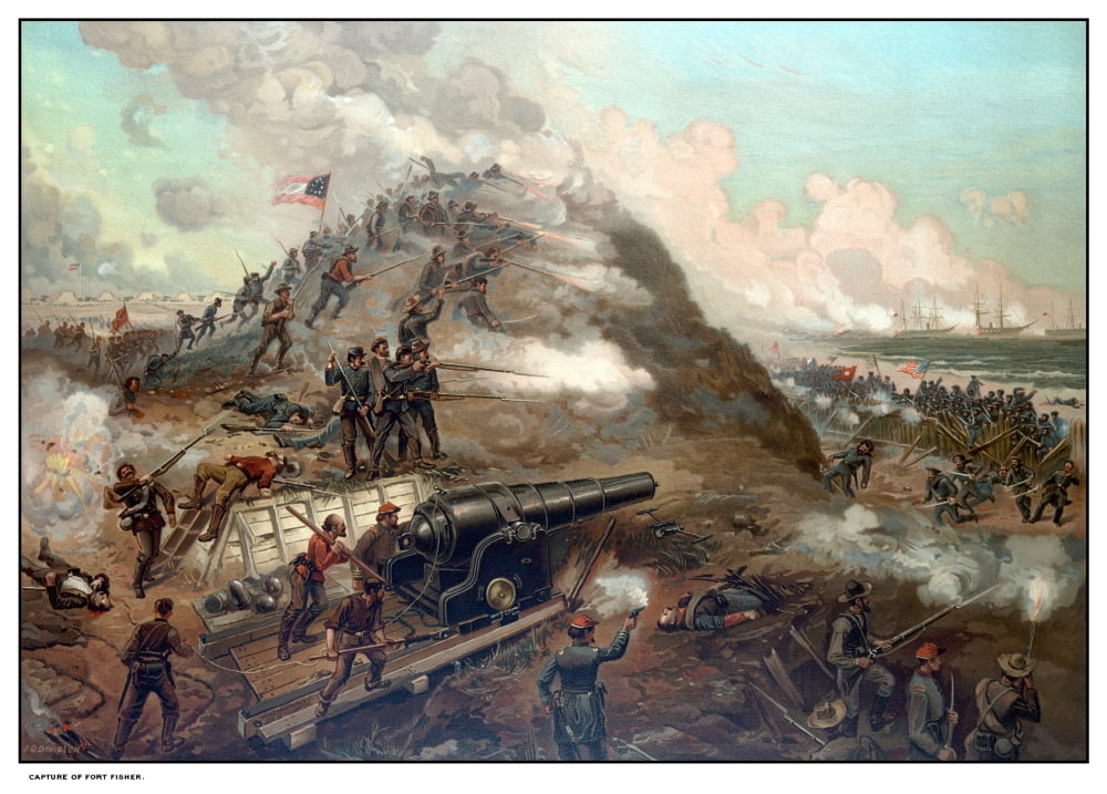 Civil War print depicting the Union Armys capture of Fort Fisher Canvas Art - John ParrotStocktrek Images (34 x 24)