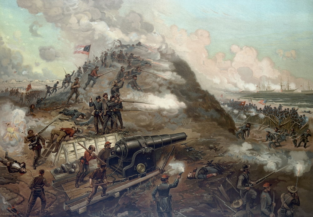Civil War print depicting the Union Armys capture of Fort Fisher Canvas Art - John ParrotStocktrek Images (34 x 24)