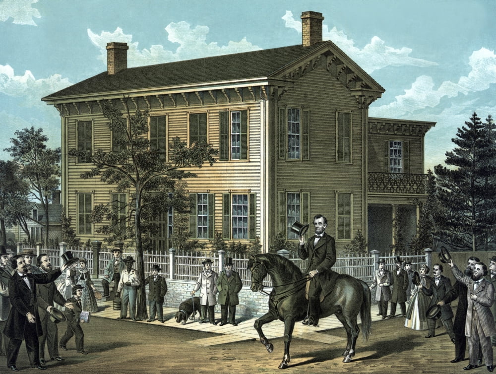 Civil War print of Abraham Lincoln riding on horseback as a crowd cheers Canvas Art - John ParrotStocktrek Images (16 x 13)