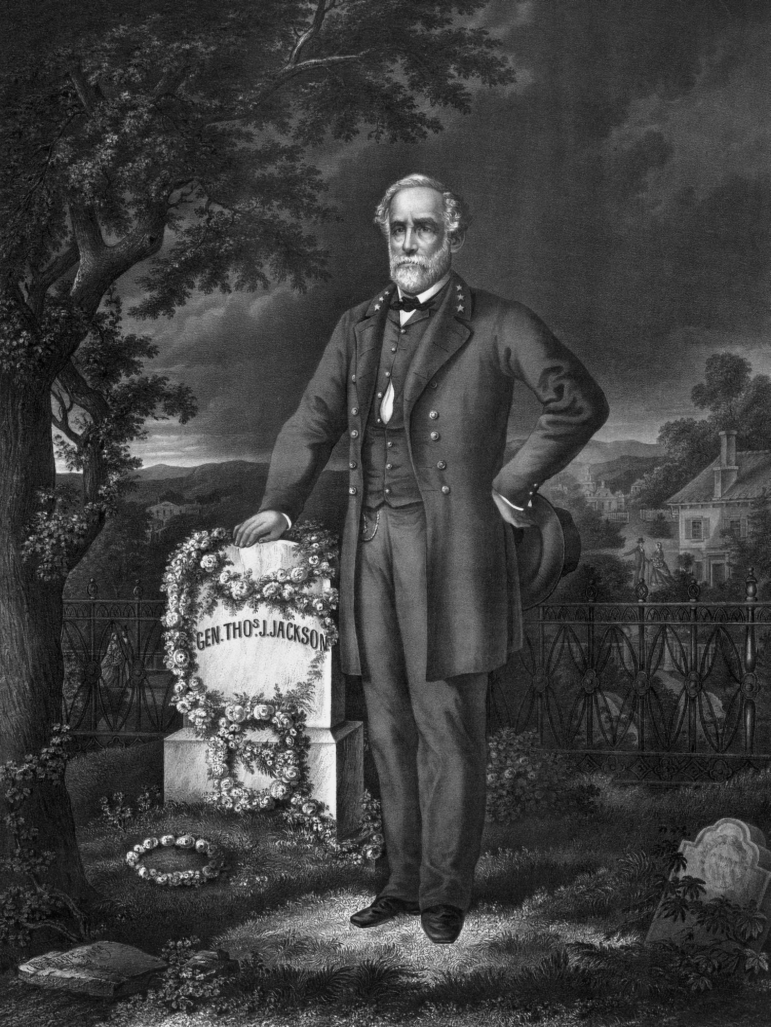 Civil War print of General Lee visiting the grave of General Thomas Jackson Canvas Art - John ParrotStocktrek Images (24 x 32)