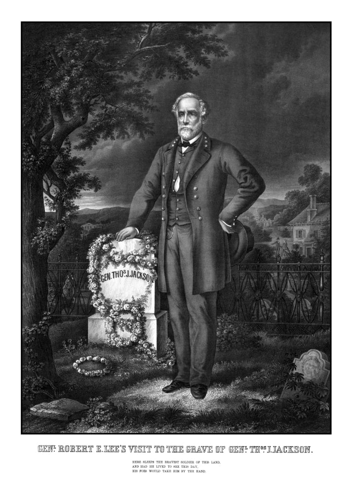 Civil War print of General Lee visiting the grave of General Thomas Jackson Canvas Art - John ParrotStocktrek Images (24 x 34)