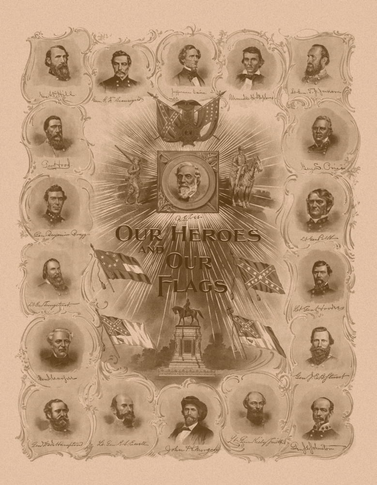 Civil War print of General Robert E Lee and prominent Confederate Generals Canvas Art - John ParrotStocktrek Images (25 x 32)