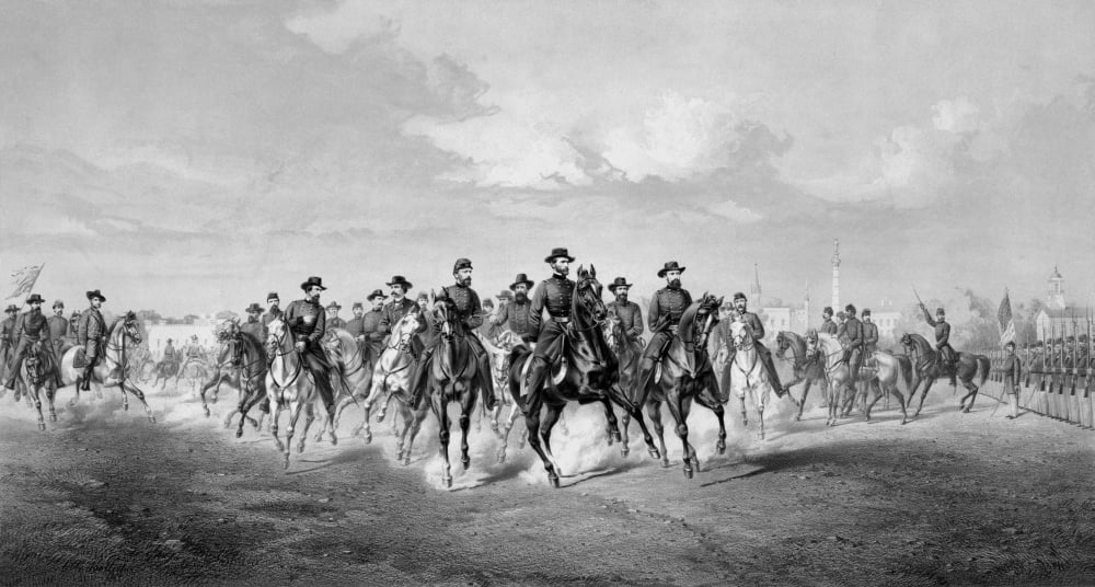 Civil War print of General Sherman and his Generals on horseback Canvas Art - John ParrotStocktrek Images (38 x 21)
