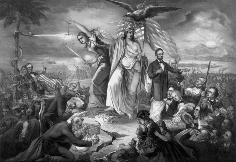 Civil War print of Lady Liberty during the outbreak of war Canvas Art - John ParrotStocktrek Images (34 x 24)