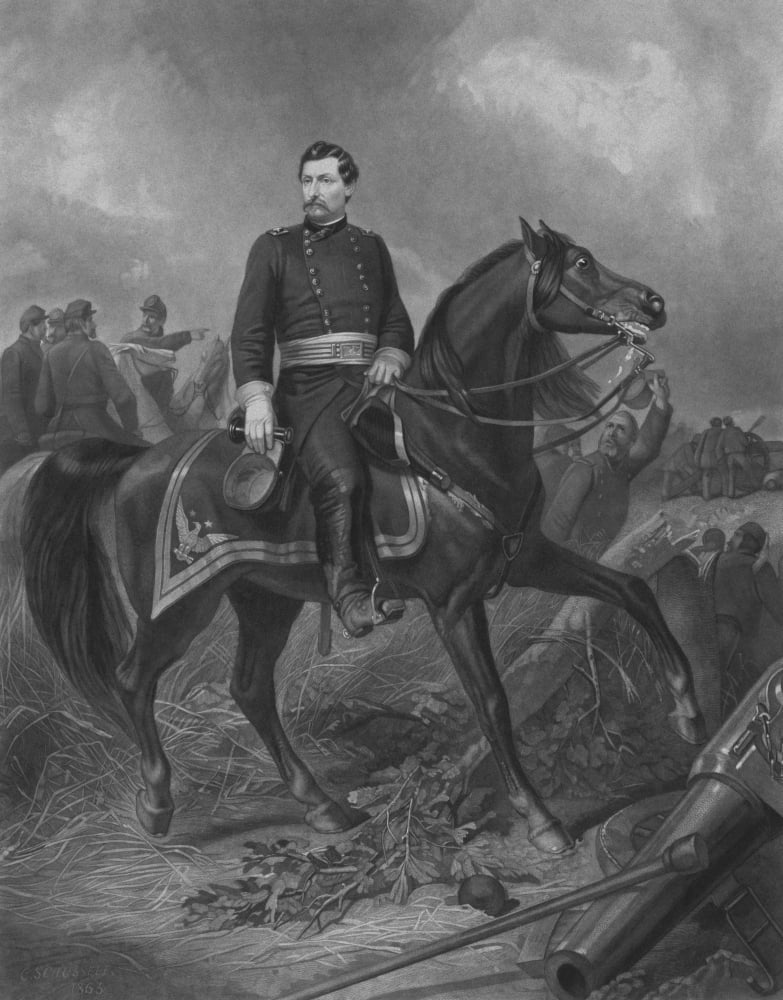 Civil War print of Union General George McClellan on horseback Canvas Art - John ParrotStocktrek Images (25 x 32)