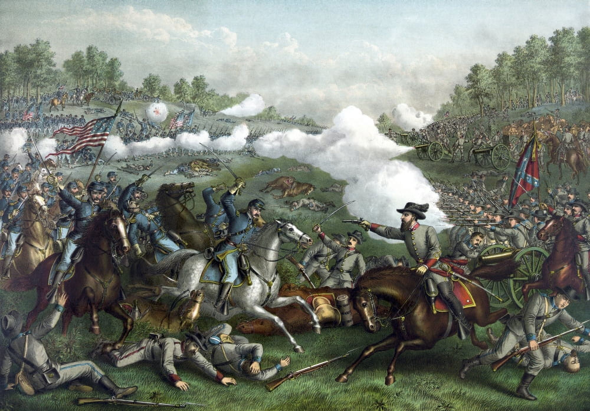 Civil War print of the Battle of Opequon Canvas Art - John ParrotStocktrek Images (34 x 24)