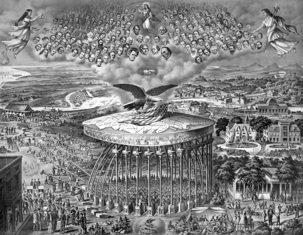 Civil War print representing the healing of America after the war Canvas Art - John ParrotStocktrek Images (32 x 25)