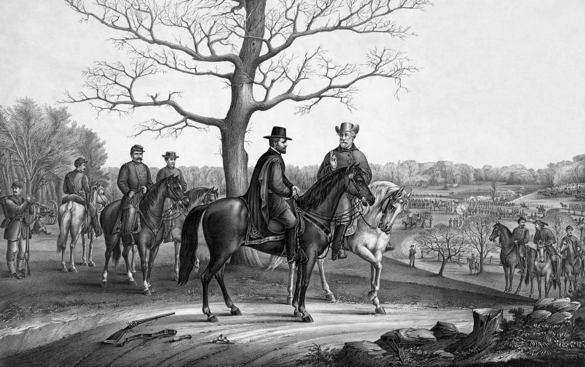 Civil War print showing Generals Robert E Lee and Ulysses S Grant Canvas Art - John ParrotStocktrek Images (35 x 22)