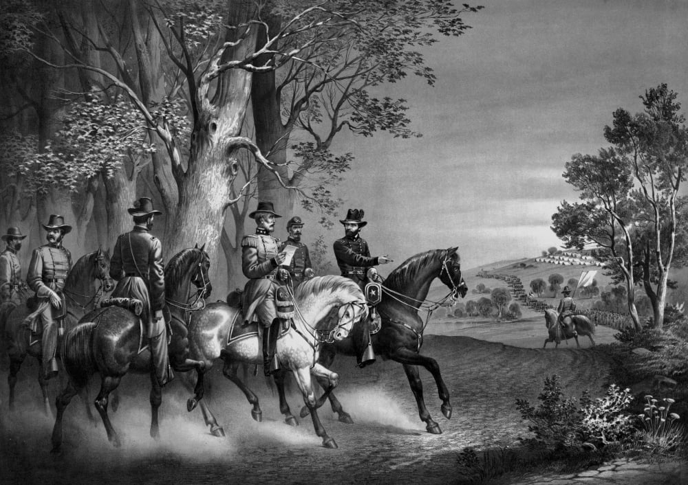 Civil War print showing the meeting of Generals Robert E Lee and Ulysses S Grant Canvas Art - John ParrotStocktrek Images (34 x 24)