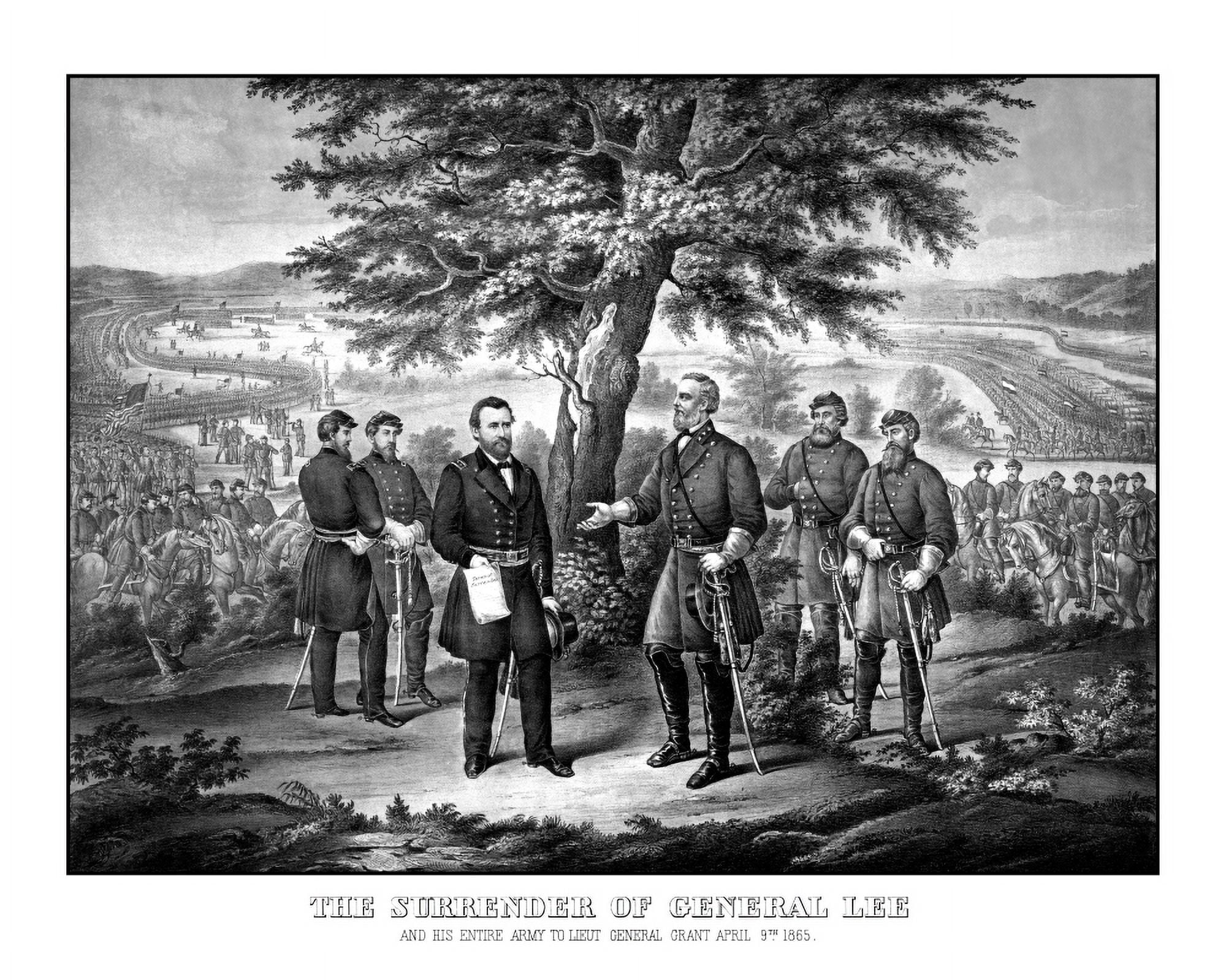 Civil War print showing the surrender of General Robert E Lee to General Ulysses S Grant Canvas Art - John ParrotStocktrek Images (16 x 13)