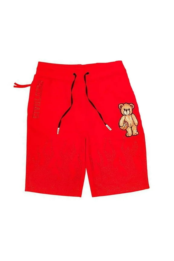 Clothing Brand Men Civilized Bear Rhinestone Short (Red)