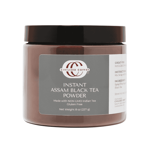 Civilized Coffee Instant Assam Black Tea Powder Bold, Rich, Malty Flavor for Hot Tea, Iced Tea & Baking, 8 oz Jar
