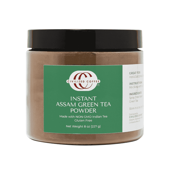 Civilized Coffee Instant Assam Green Tea Powder for Hot Tea Iced Tea & Baking 8 oz