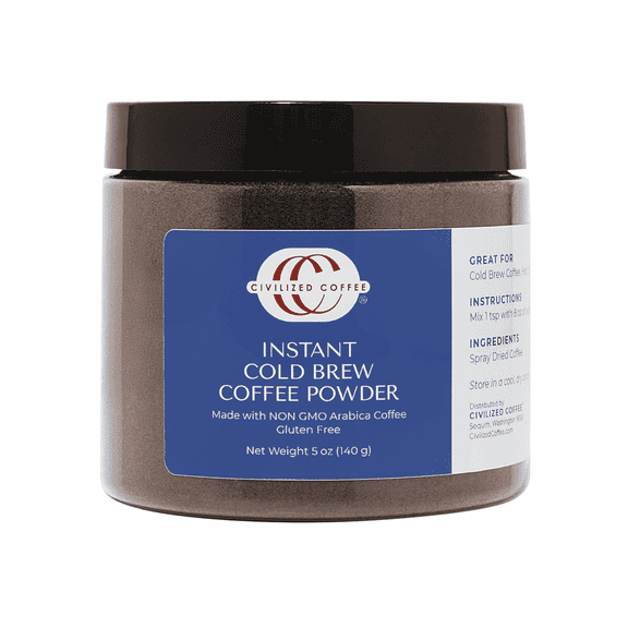Civilized Coffee Instant Cold Brew Powder  Smooth, Low-Acid, 100% Arabica Medium Dark Roast Coffee, Non-GMO, 5 oz Jar