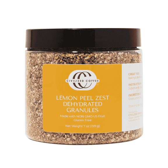 Civilized Coffee Lemon Peel Zest Dehydrated Granules for Baking & Drinks Non-GMO & Gluten Free Jar (7 oz)