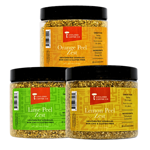 Civilized Coffee Orange, Lemon & Lime Zest Dehydrated Granules for Baking & Drinks Non-GMO & Gluten Free Variety Pack (3 pack)