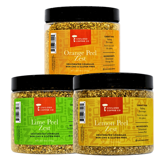 Civilized Coffee Orange, Lemon & Lime Zest Dehydrated Granules for Baking & Drinks Non-GMO & Gluten Free Variety Pack (3 pack)
