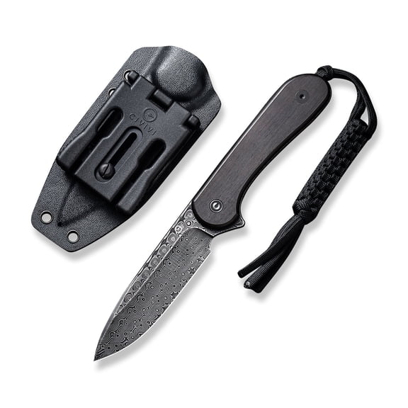 CIVIVI Knives Elementum Fixed Blade C2105-DS1 Damascus & Black Ebony Wood Pocket Knife