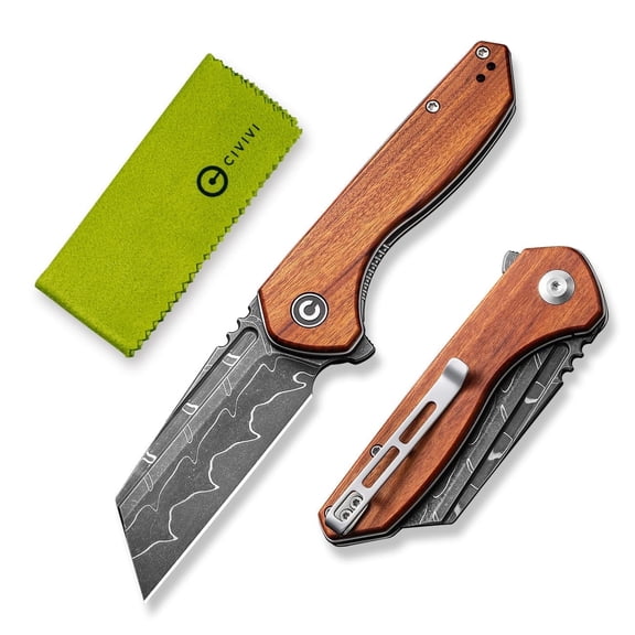 CIVIVI Knives ExOne Liner Lock 2.94" Damascus Blade Wood Handle C23036-DS1