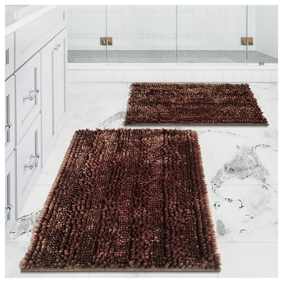 Civkor Bathroom Rugs,Brown Bath Mats Set 2 Pieces with Non Slip Backing,Machine Washable,31x20 and 24x16Inch