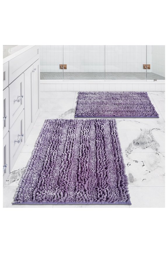 Bathroom Rugs,Chenille Bath Mat Set 2 Pieces Non Slip Backing,31x20 and 24x16Inch,Machine Wash,Quick Qry,Purple